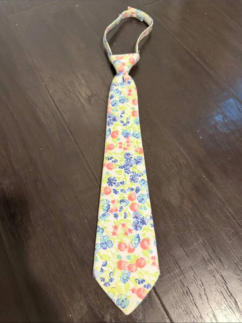 Kids Floral Print Clip-On Tie in Yellow with Blue and Pink Flowers